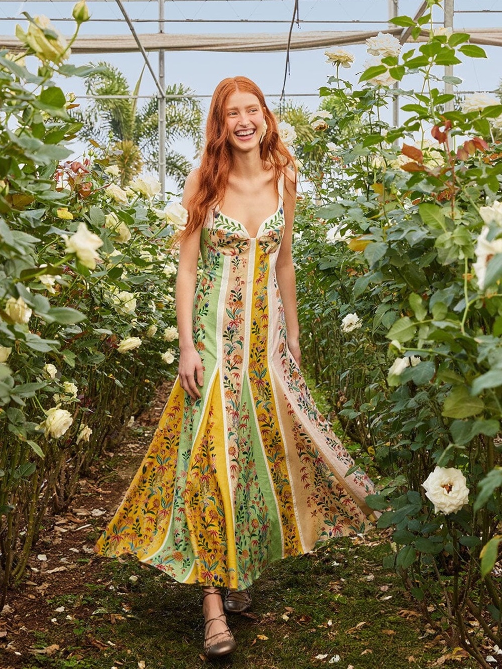 FARM Rio Floral Panel Maxi Dress in Green, Yellow & Cream - Picture 2 of 9